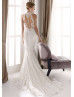 High Neck Ivory Lace Sheer Back Wedding Dress